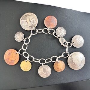 925 Sterling Silver Jewelry Grade Antique and Vintage Rare Coin Charm Bracelet